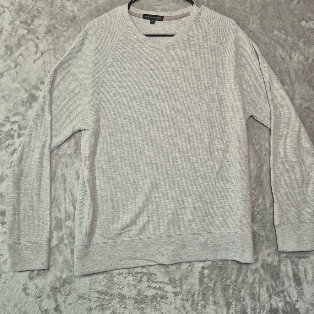 Banana Republic Mens Waffle Knit Crewneck Pullover Raglan Gray Sweater Size M